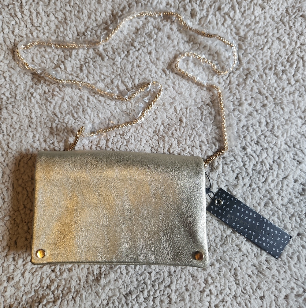 Street Level Metallic Gold Chain Crossbody Clutch